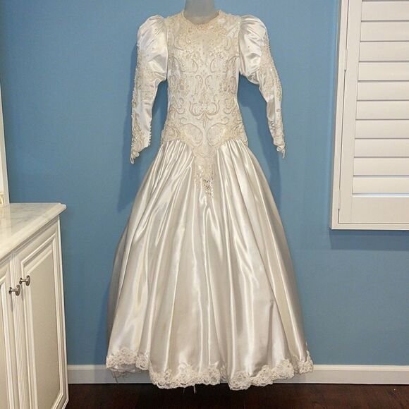 Moonlight Bridal Vintage Beaded Satin Wedding Gown / Professional Costume - Picture 1 of 16